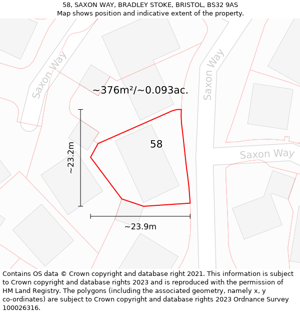 58, SAXON WAY, BRADLEY STOKE, BRISTOL, BS32 9AS: Plot and title map