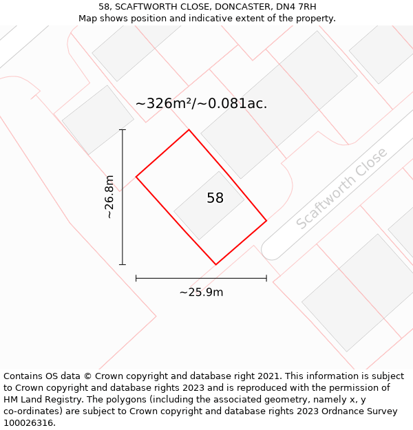 58, SCAFTWORTH CLOSE, DONCASTER, DN4 7RH: Plot and title map