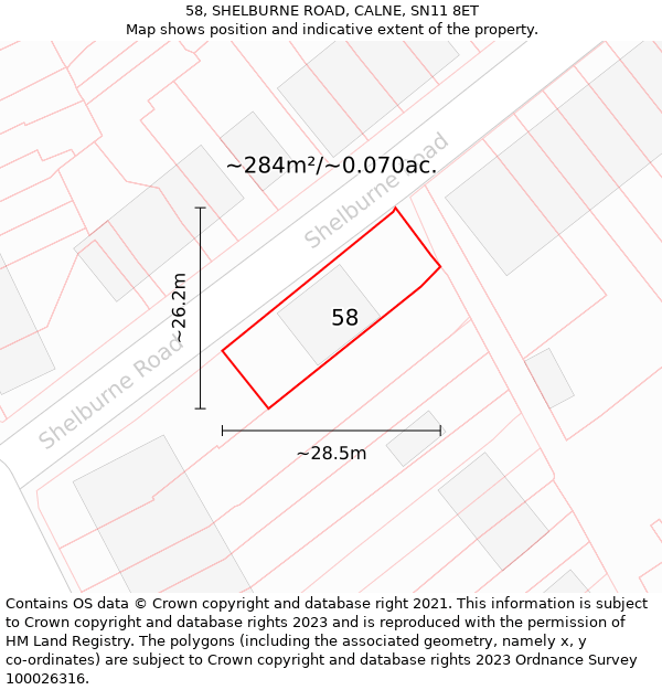 58, SHELBURNE ROAD, CALNE, SN11 8ET: Plot and title map