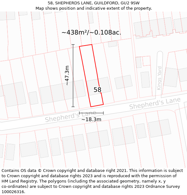 58, SHEPHERDS LANE, GUILDFORD, GU2 9SW: Plot and title map