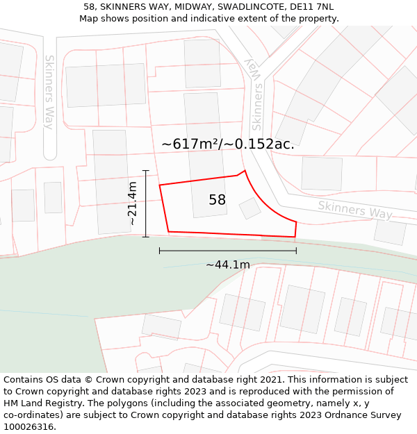 58, SKINNERS WAY, MIDWAY, SWADLINCOTE, DE11 7NL: Plot and title map