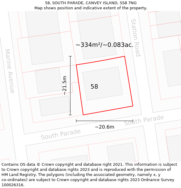 58, SOUTH PARADE, CANVEY ISLAND, SS8 7NG: Plot and title map