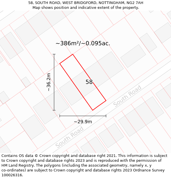 58, SOUTH ROAD, WEST BRIDGFORD, NOTTINGHAM, NG2 7AH: Plot and title map