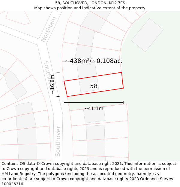 58, SOUTHOVER, LONDON, N12 7ES: Plot and title map