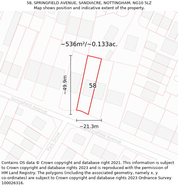 58, SPRINGFIELD AVENUE, SANDIACRE, NOTTINGHAM, NG10 5LZ: Plot and title map