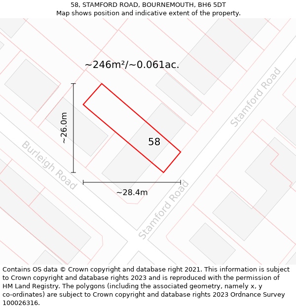 58, STAMFORD ROAD, BOURNEMOUTH, BH6 5DT: Plot and title map
