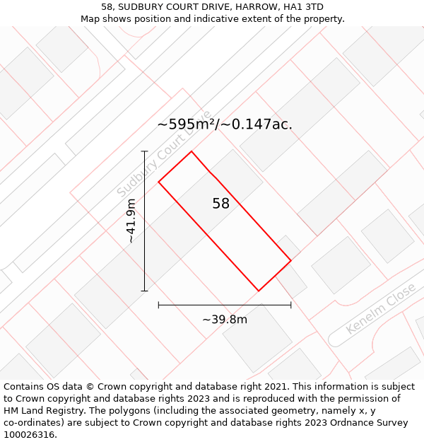 58, SUDBURY COURT DRIVE, HARROW, HA1 3TD: Plot and title map