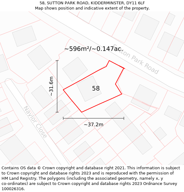 58, SUTTON PARK ROAD, KIDDERMINSTER, DY11 6LF: Plot and title map