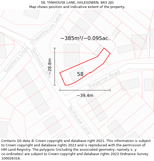 58, TANHOUSE LANE, HALESOWEN, B63 2JG: Plot and title map