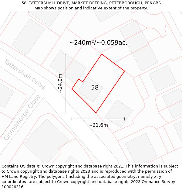 58, TATTERSHALL DRIVE, MARKET DEEPING, PETERBOROUGH, PE6 8BS: Plot and title map