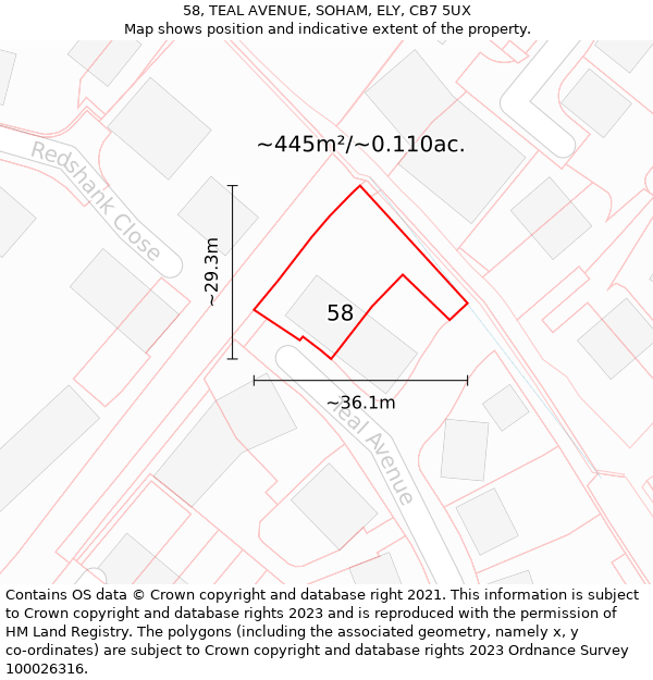 58, TEAL AVENUE, SOHAM, ELY, CB7 5UX: Plot and title map