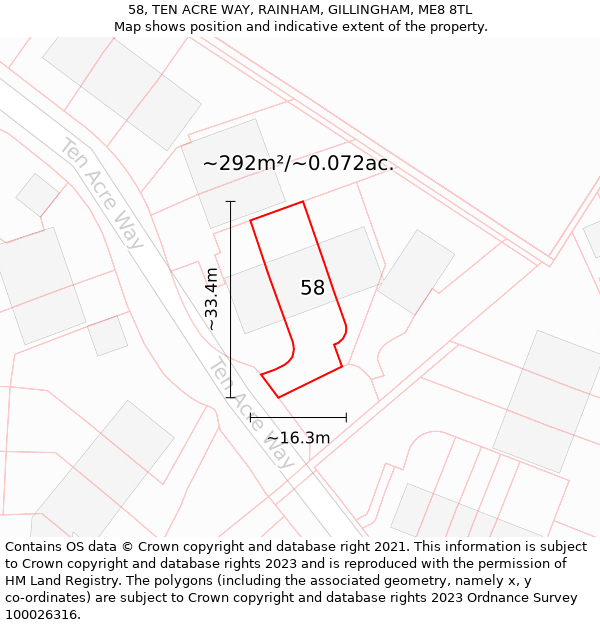 58, TEN ACRE WAY, RAINHAM, GILLINGHAM, ME8 8TL: Plot and title map