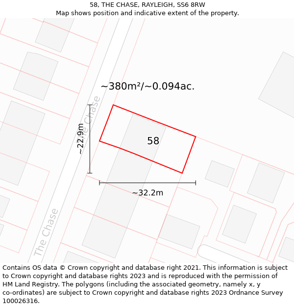 58, THE CHASE, RAYLEIGH, SS6 8RW: Plot and title map