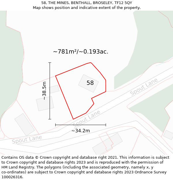 58, THE MINES, BENTHALL, BROSELEY, TF12 5QY: Plot and title map