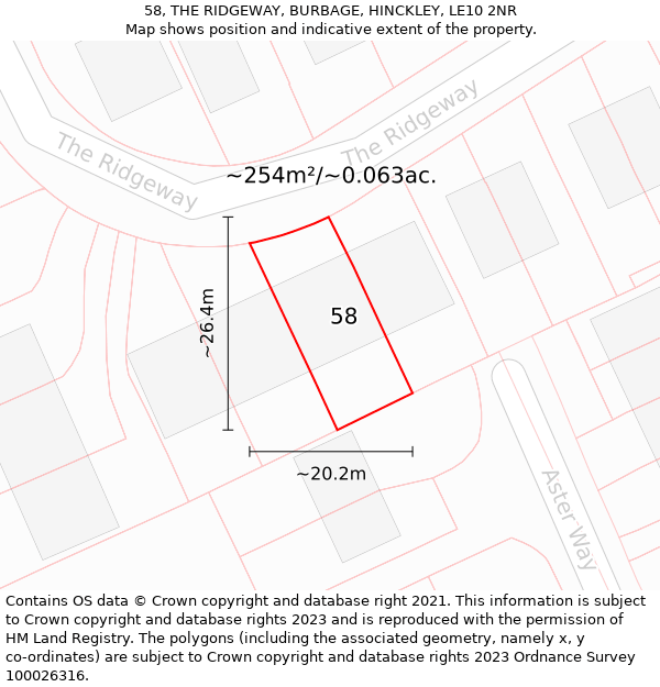 58, THE RIDGEWAY, BURBAGE, HINCKLEY, LE10 2NR: Plot and title map