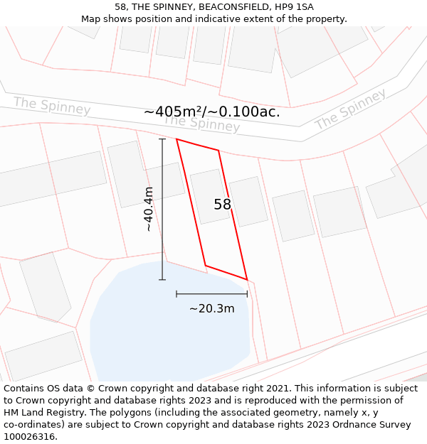 58, THE SPINNEY, BEACONSFIELD, HP9 1SA: Plot and title map