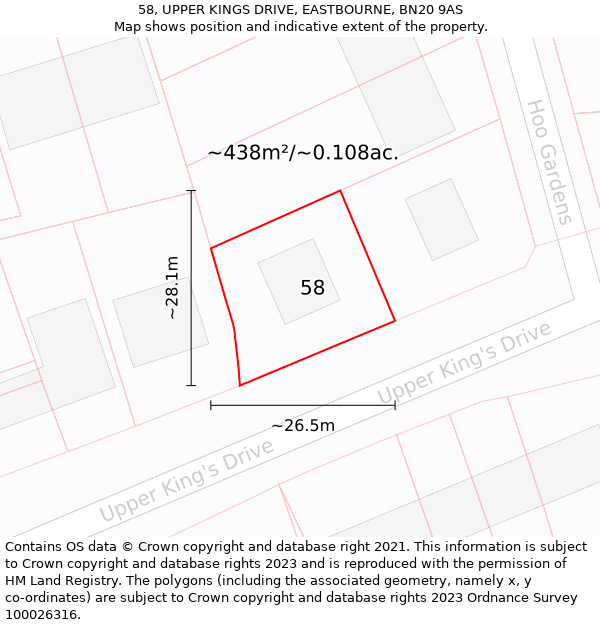 58, UPPER KINGS DRIVE, EASTBOURNE, BN20 9AS: Plot and title map