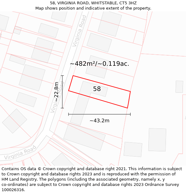 58, VIRGINIA ROAD, WHITSTABLE, CT5 3HZ: Plot and title map