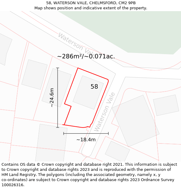 58, WATERSON VALE, CHELMSFORD, CM2 9PB: Plot and title map