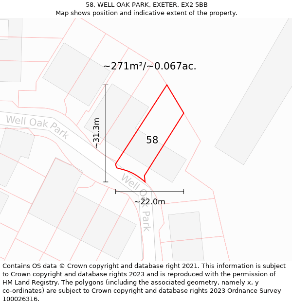 58, WELL OAK PARK, EXETER, EX2 5BB: Plot and title map