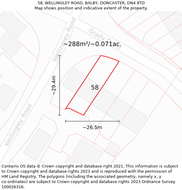 58, WELLINGLEY ROAD, BALBY, DONCASTER, DN4 8TD: Plot and title map