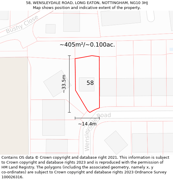 58, WENSLEYDALE ROAD, LONG EATON, NOTTINGHAM, NG10 3HJ: Plot and title map