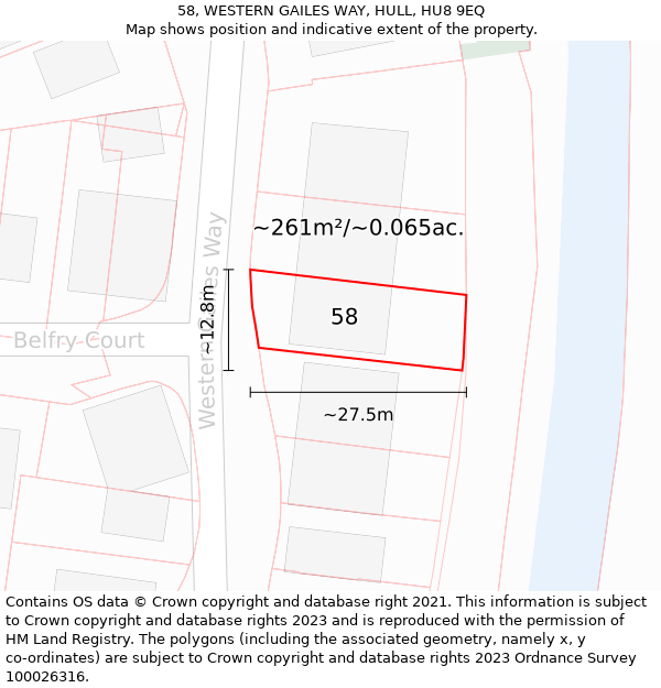 58, WESTERN GAILES WAY, HULL, HU8 9EQ: Plot and title map