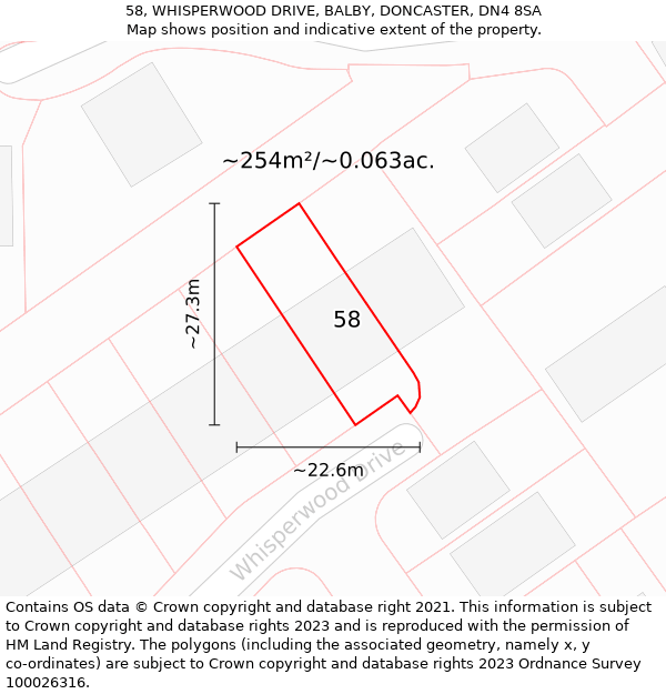 58, WHISPERWOOD DRIVE, BALBY, DONCASTER, DN4 8SA: Plot and title map