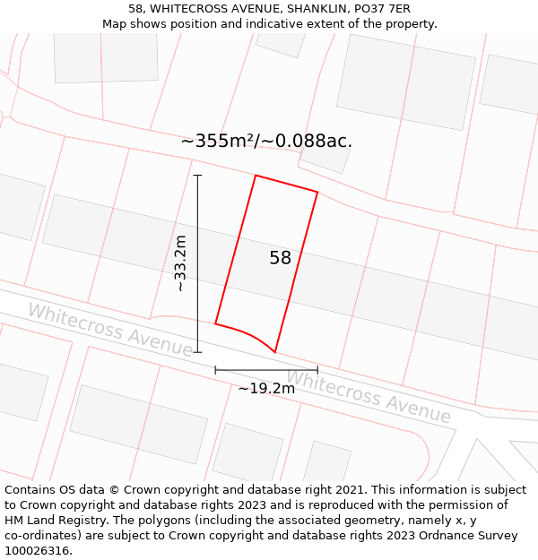 58, WHITECROSS AVENUE, SHANKLIN, PO37 7ER: Plot and title map