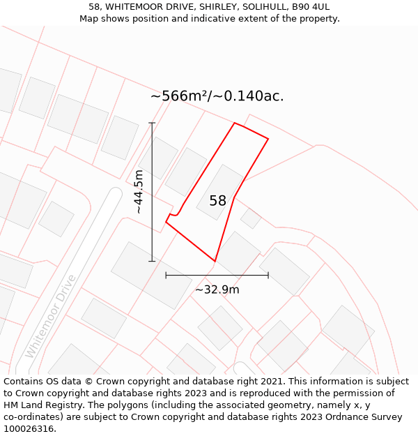 58, WHITEMOOR DRIVE, SHIRLEY, SOLIHULL, B90 4UL: Plot and title map