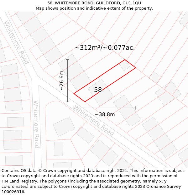 58, WHITEMORE ROAD, GUILDFORD, GU1 1QU: Plot and title map