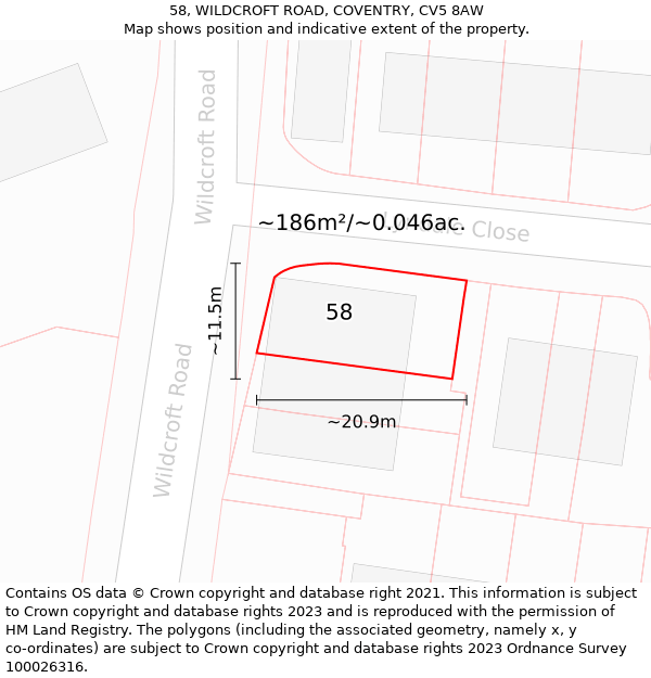 58, WILDCROFT ROAD, COVENTRY, CV5 8AW: Plot and title map
