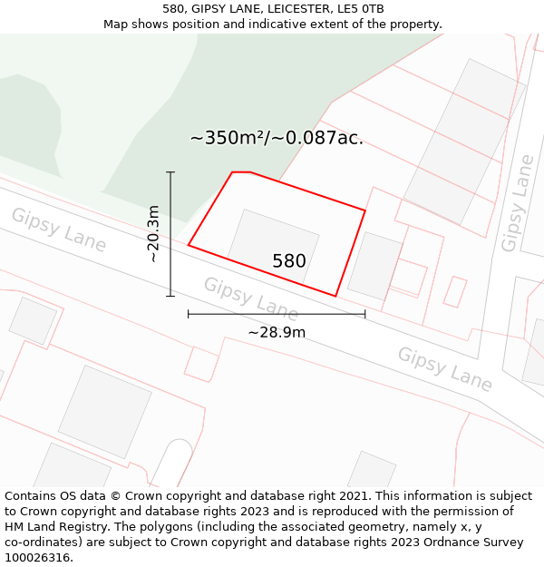 580, GIPSY LANE, LEICESTER, LE5 0TB: Plot and title map