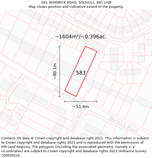 583, WARWICK ROAD, SOLIHULL, B91 1AW: Plot and title map