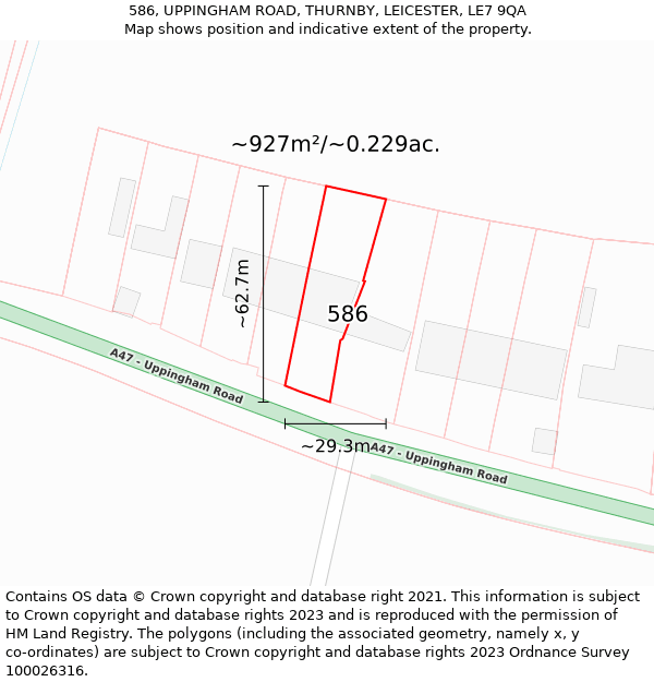 586, UPPINGHAM ROAD, THURNBY, LEICESTER, LE7 9QA: Plot and title map