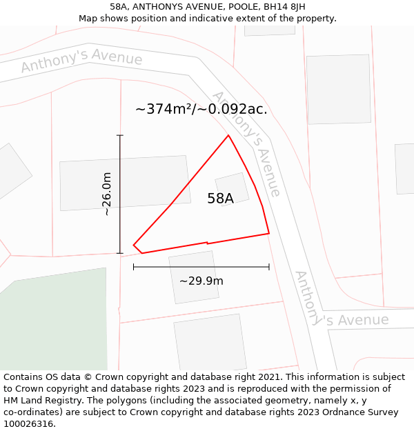 58A, ANTHONYS AVENUE, POOLE, BH14 8JH: Plot and title map