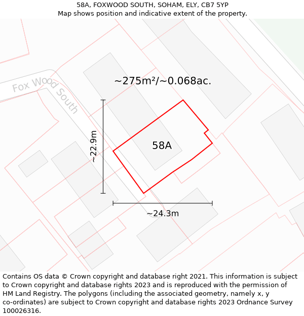 58A, FOXWOOD SOUTH, SOHAM, ELY, CB7 5YP: Plot and title map