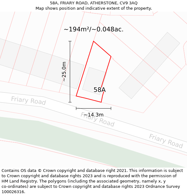 58A, FRIARY ROAD, ATHERSTONE, CV9 3AQ: Plot and title map