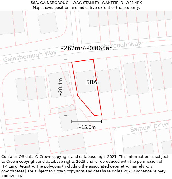 58A, GAINSBOROUGH WAY, STANLEY, WAKEFIELD, WF3 4PX: Plot and title map