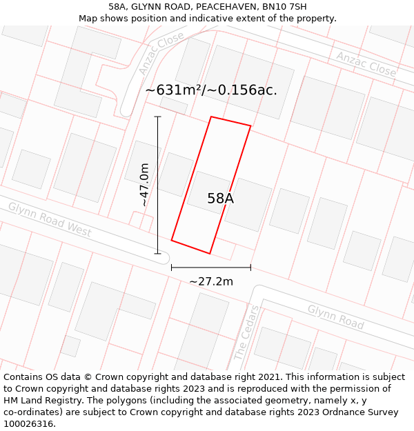 58A, GLYNN ROAD, PEACEHAVEN, BN10 7SH: Plot and title map