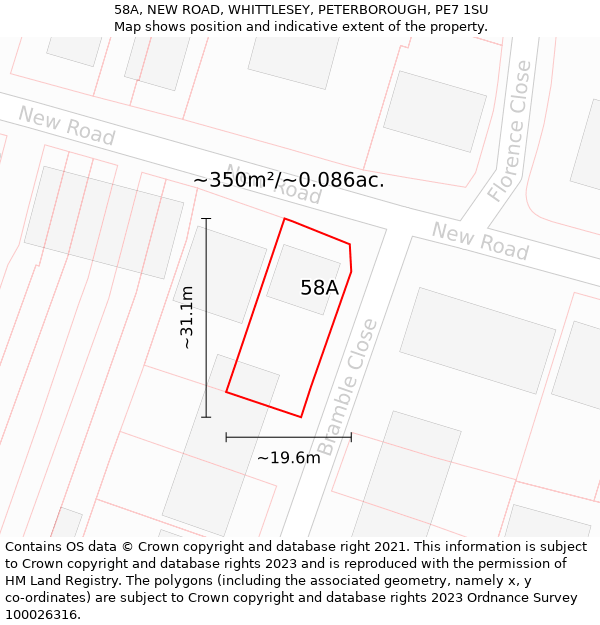 58A, NEW ROAD, WHITTLESEY, PETERBOROUGH, PE7 1SU: Plot and title map