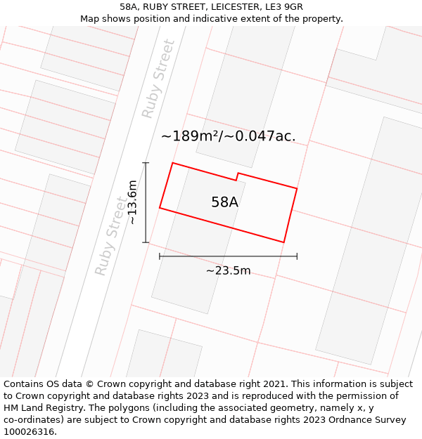 58A, RUBY STREET, LEICESTER, LE3 9GR: Plot and title map