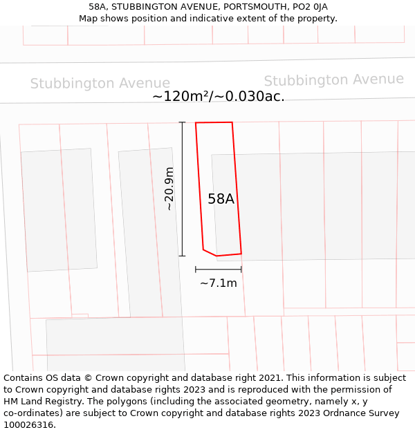 58A, STUBBINGTON AVENUE, PORTSMOUTH, PO2 0JA: Plot and title map