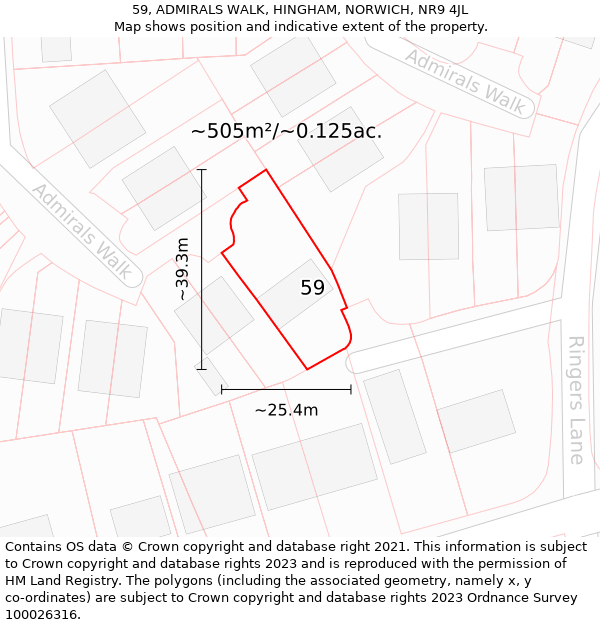 59, ADMIRALS WALK, HINGHAM, NORWICH, NR9 4JL: Plot and title map