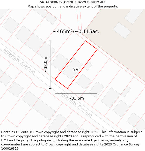 59, ALDERNEY AVENUE, POOLE, BH12 4LF: Plot and title map