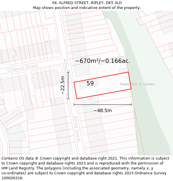 59, ALFRED STREET, RIPLEY, DE5 3LD: Plot and title map