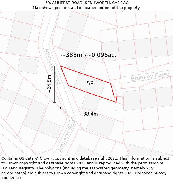 59, AMHERST ROAD, KENILWORTH, CV8 1AG: Plot and title map