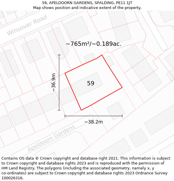 59, APELDOORN GARDENS, SPALDING, PE11 1JT: Plot and title map