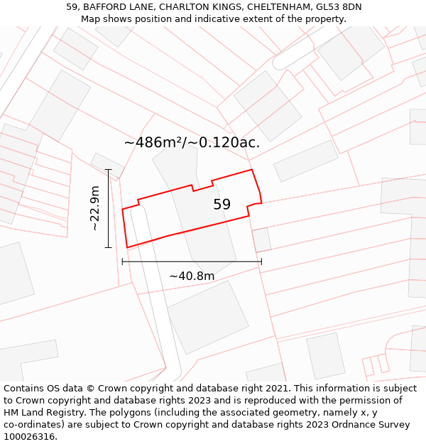 59, BAFFORD LANE, CHARLTON KINGS, CHELTENHAM, GL53 8DN: Plot and title map