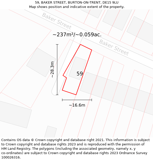 59, BAKER STREET, BURTON-ON-TRENT, DE15 9LU: Plot and title map